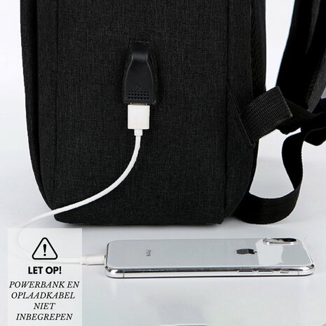 Backpack black - Splashproof - USB charging port - travel bag