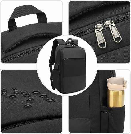 Q-Bags - USB Backpack black - Splashproof