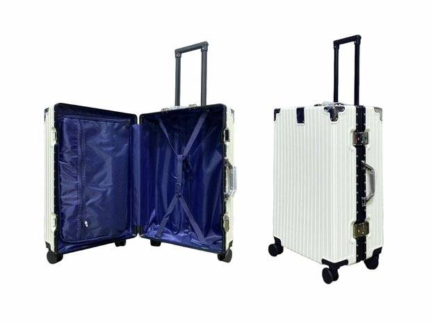 Suitcase set with hard shell, PC ABS aluminum 4 metal corners for protection white