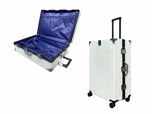 Suitcase set with hard shell, PC ABS aluminum 4 metal corners for protection white