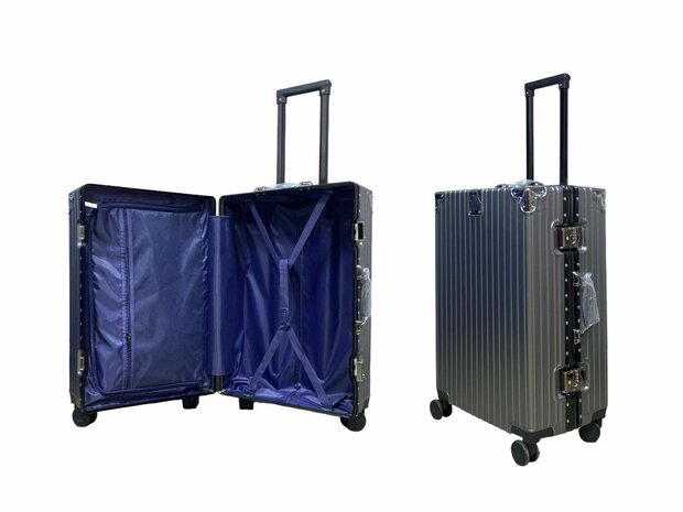 Suitcase set with hard shell, PC ABS aluminum 4 metal corners for protection gray