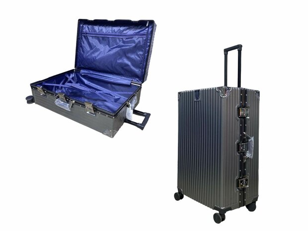 Suitcase set with hard shell, PC ABS aluminum 4 metal corners for protection gray