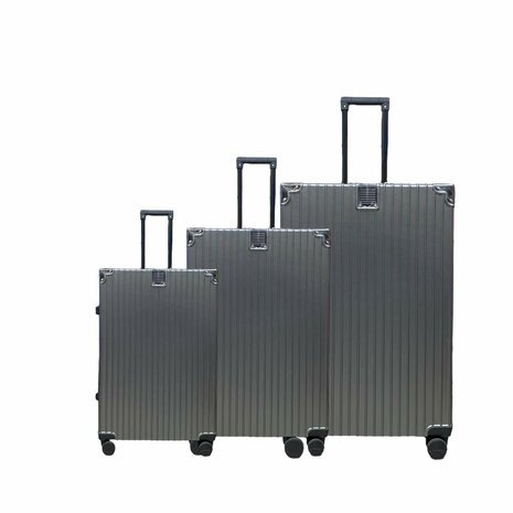 Suitcase set with hard shell, PC ABS aluminum 4 metal corners for protection gray