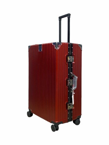 Suitcase set with hard shell, PC ABS aluminum 4 metal corners for protection red