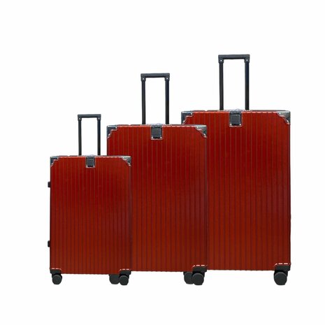 Suitcase set with hard shell, PC ABS aluminum 4 metal corners for protection red