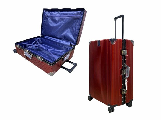 Suitcase set with hard shell, PC ABS aluminum 4 metal corners for protection red