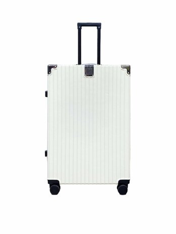 hard shell carry-on suitcase, PC ABS aluminum 4 metal corners for protection white