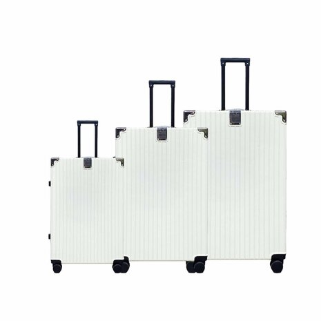 hard shell carry-on suitcase, PC ABS aluminum 4 metal corners for protection white