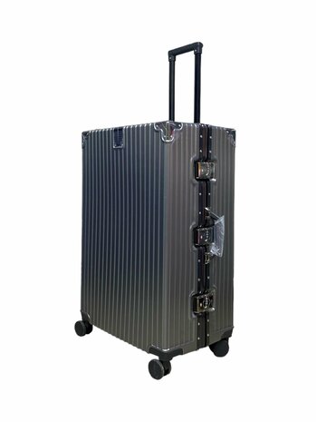 hard shell carry-on suitcase, PC ABS aluminum 4 metal corners for protection gray