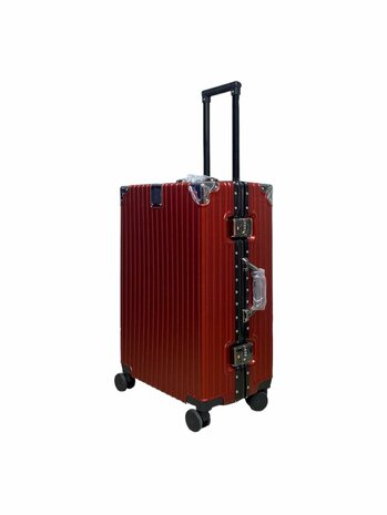 hard shell carry-on suitcase, PC ABS aluminum 4 metal corners for protection red