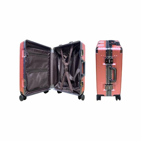 Hard shell carry-on suitcase, PC ABS aluminum Pink 36L