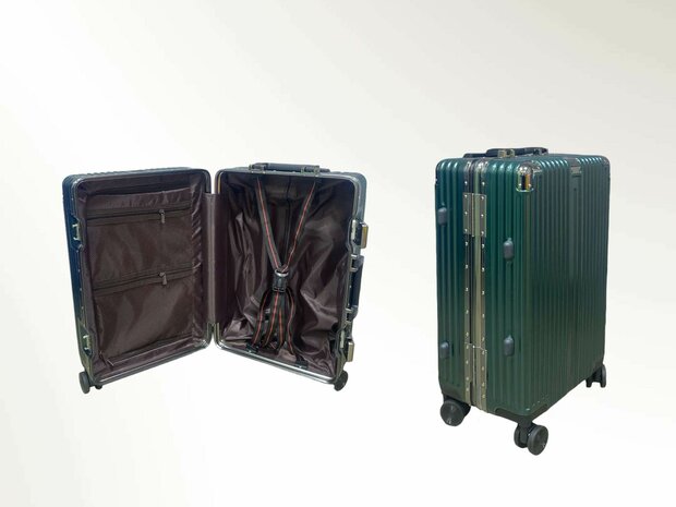 Hand luggage Hard shell suitcase, PC ABS aluminum Dark green 36L