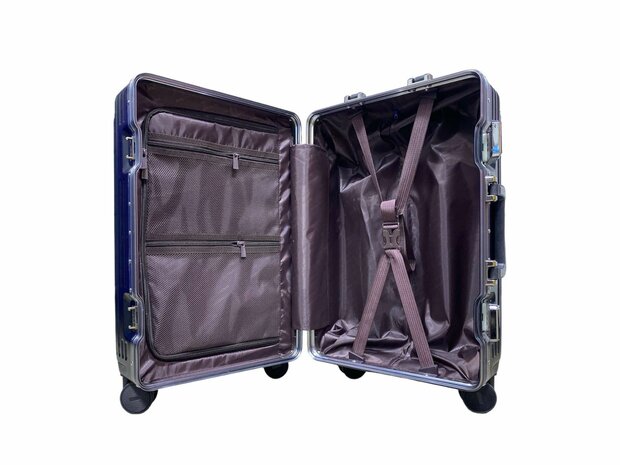 Suitcase set black with hard shell, PC ABS aluminum 2 pieces Large suitcase + hand luggage