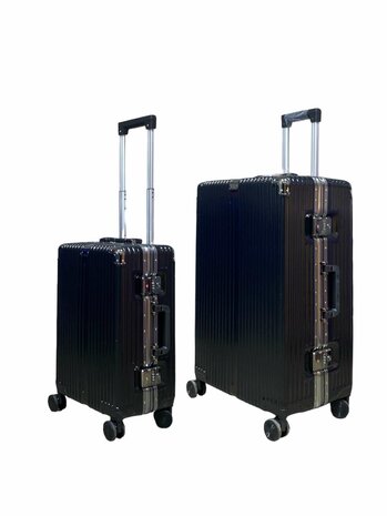 Suitcase set black with hard shell, PC ABS aluminum 2 pieces Large suitcase + hand luggage