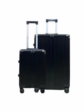 Suitcase set black with hard shell, PC ABS aluminum 2 pieces Large suitcase + hand luggage