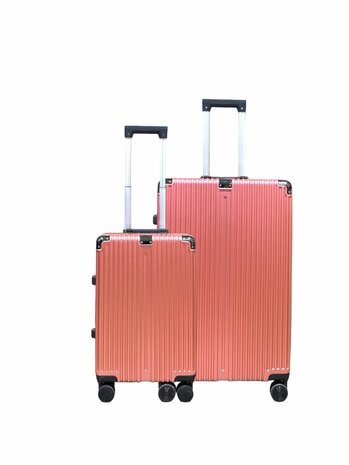 Suitcase set Light pink with hard shell, PC ABS aluminum 2 pieces Large suitcase + hand luggage