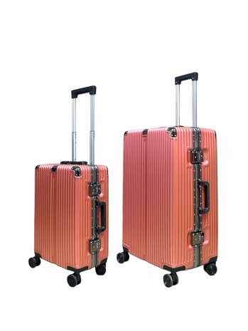 Suitcase set Light pink with hard shell, PC ABS aluminum 2 pieces Large suitcase + hand luggage