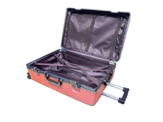 Suitcase set Light pink with hard shell, PC ABS aluminum 2 pieces Large suitcase + hand luggage