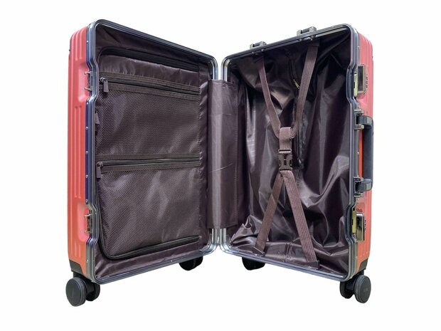 Suitcase set Light pink with hard shell, PC ABS aluminum 2 pieces Large suitcase + hand luggage