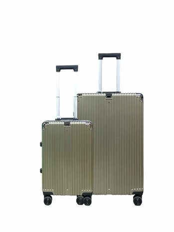 Suitcase set Mocha gray with hard shell, PC ABS aluminum 2 pieces Large suitcase + hand luggage