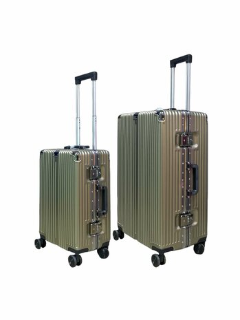 Suitcase set Mocha gray with hard shell, PC ABS aluminum 2 pieces Large suitcase + hand luggage