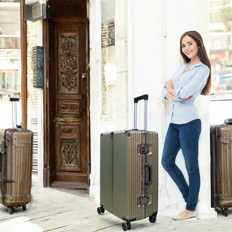 Suitcase set Mocha gray with hard shell, PC ABS aluminum 2 pieces Large suitcase + hand luggage