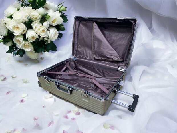 Suitcase set Mocha gray with hard shell, PC ABS aluminum 2 pieces Large suitcase + hand luggage