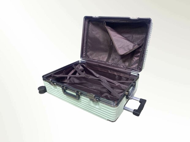 Hard shell suitcase set, PC ABS aluminum 2 pieces Large suitcase + hand luggage dark dark + Light green