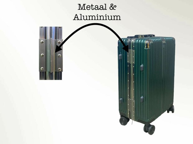 Hard shell suitcase set, PC ABS aluminum 2 pieces Large suitcase + hand luggage dark dark + Light green