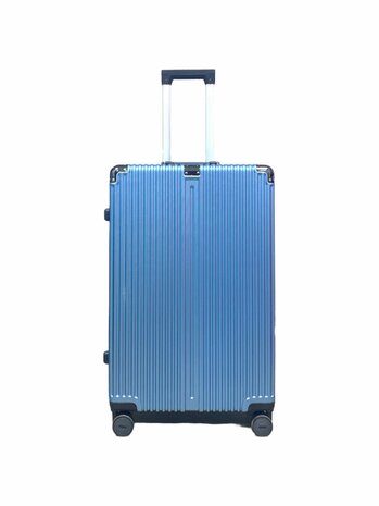 Hard shell suitcase set, PC ABS aluminum 2 pieces Large suitcase + hand luggage dark green + Light blue