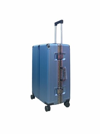 Hard shell suitcase set, PC ABS aluminum 2 pieces Large suitcase + hand luggage dark green + Light blue