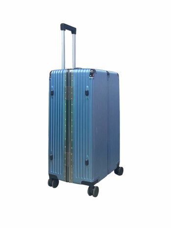 Hard shell suitcase set, PC ABS aluminum 2 pieces Large suitcase + hand luggage dark green + Light blue