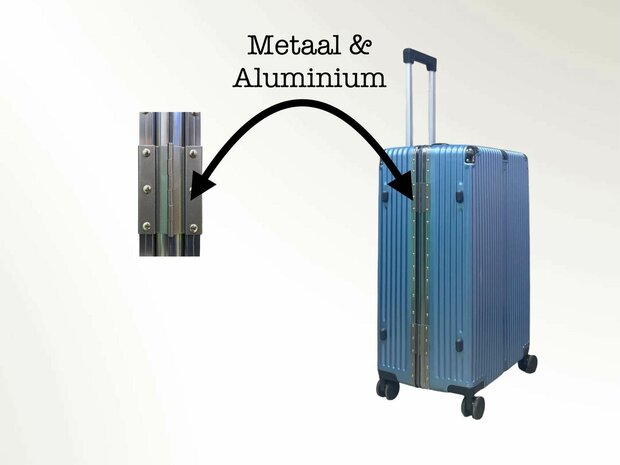 Hard shell suitcase set, PC ABS aluminum 2 pieces Large suitcase + hand luggage dark green + Light blue