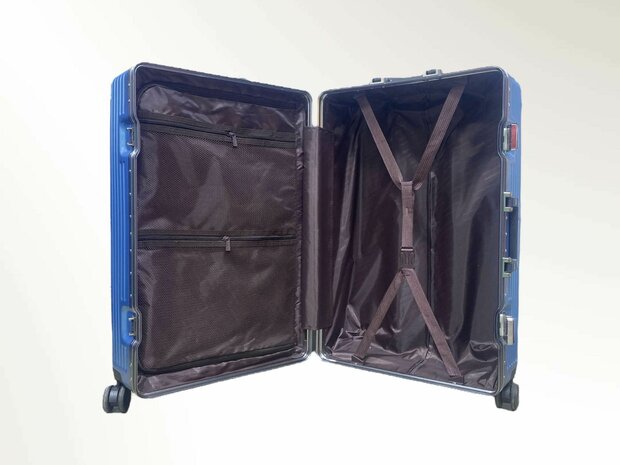 Hard shell suitcase set, PC ABS aluminum 2 pieces Large suitcase + hand luggage dark green + Light blue