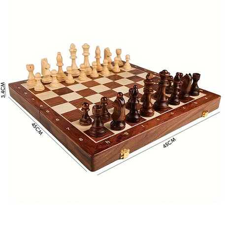 Wood Chess - Houten Schaakbord - 45x45cm - Inklapbaar - 2 Extra Koninginnen