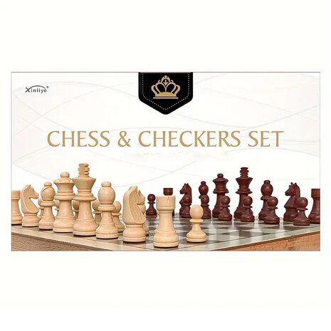 CHess &amp; Checkers Set - Chess and draughts 2in1 - 38X38CM - beech wood