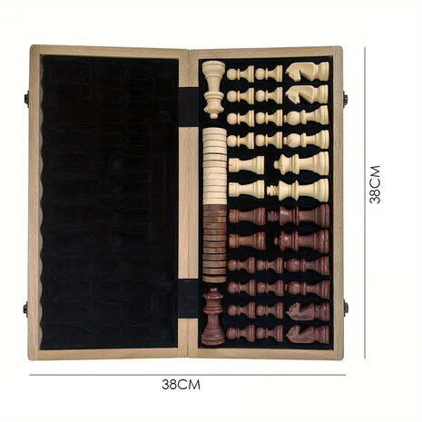 CHess &amp; Checkers Set - Chess and draughts 2in1 - 38X38CM - beech wood