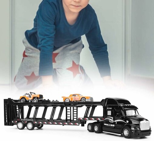 Truck - DIE-CAST - car transporter + 2 mini cars 3in1 - pull-back drive Truck