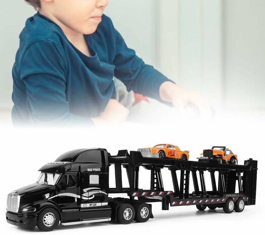 Truck - DIE-CAST - car transporter + 2 mini cars 3in1 - pull-back drive Truck