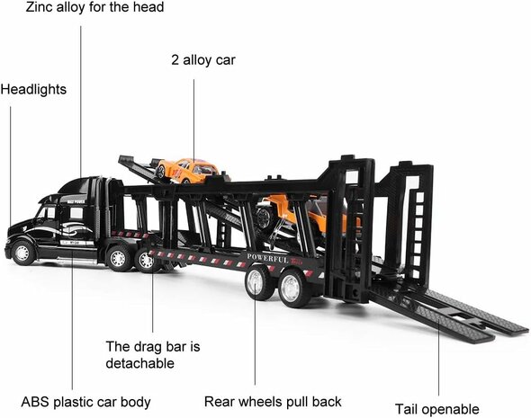 Vrachtwagen - DIE-CAST - autotransporter&nbsp;+ 2 mini auto&#039;s 3in1 - pull-back drive Truck