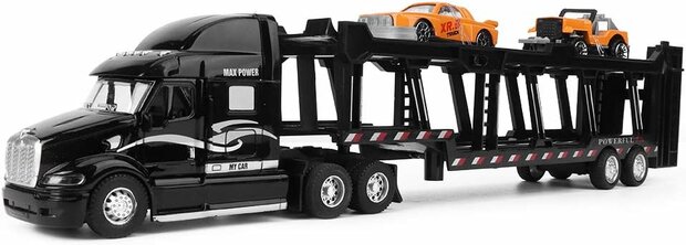 Truck - DIE-CAST - car transporter + 2 mini cars 3in1 - pull-back drive Truck