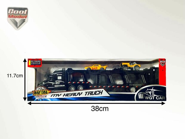 Vrachtwagen - DIE-CAST - autotransporter&nbsp;+ 2 mini auto&#039;s 3in1 - pull-back drive Truck