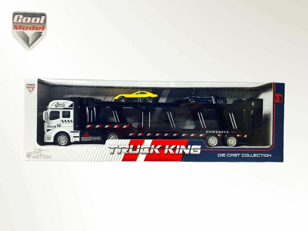 Vrachtwagen - DIE-CAST - autotransporter&nbsp;+ 2 mini Sportauto&#039;s 3in1 - pull-back drive Truck 