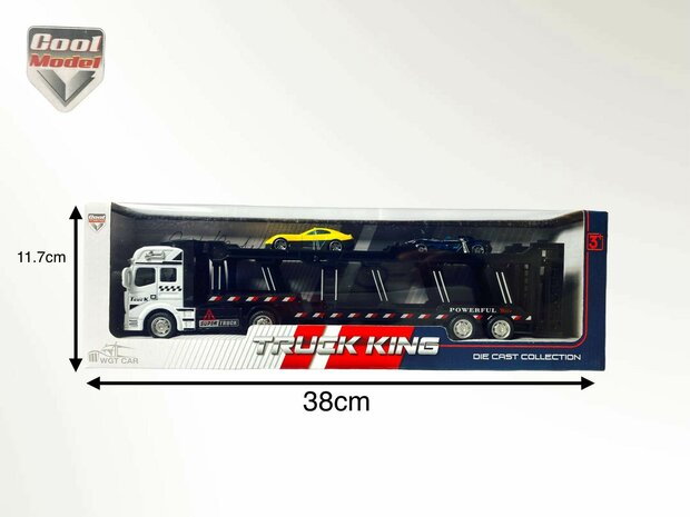 Vrachtwagen - DIE-CAST - autotransporter&nbsp;+ 2 mini Sportauto&#039;s 3in1 - pull-back drive Truck 