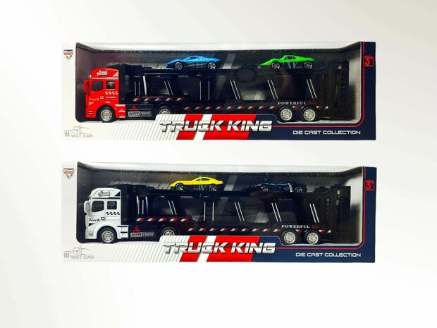 Truck - DIE-CAST - car transporter + 2 mini Sports cars 3in1 - pull-back drive Truck R