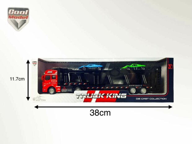 Truck - DIE-CAST - car transporter + 2 mini Sports cars 3in1 - pull-back drive Truck R