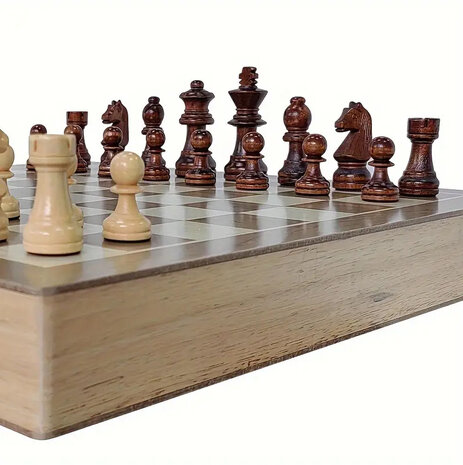 Chessboard - Wooden - 38x38cm - with modern conveniences such as a built-in storage drawer + 2 Extra Queens