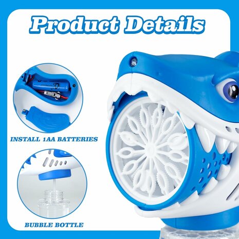 Shark Bubble Blower Toy - Bubble Gun Shark - USB Rechargeable