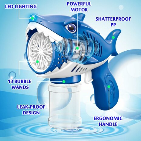 Shark Bubble Blower Toy - Bubble Gun Shark - USB Rechargeable