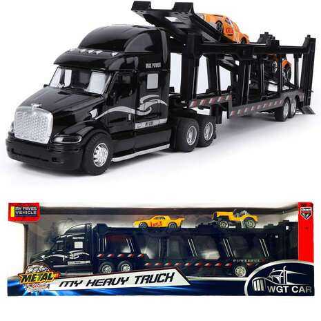 Truck - DIE-CAST - car transporter + 2 mini cars 3in1 - pull-back drive Truck